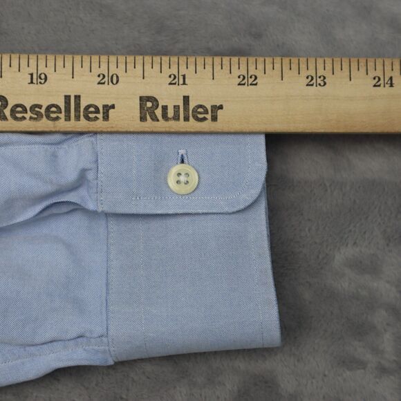 Paul Fredrick Shirt Mens 15.5 32 Blue Oxford Non Iron Two Ply Pinpoint Long Slv - Picture 6 of 16